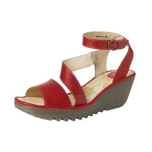 Fly London Yesk Red Leather Wedge Sandals EU 41 / US 10.5